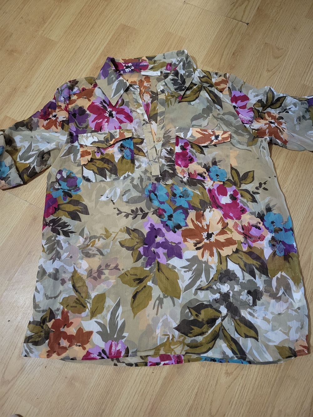 Susan Graver Medium Sheer Floral Blouse in Pink, Brown, Olive, Cream